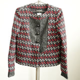 Chanel Zigzag Tweed Lace Panel Collarless Jacket Size 38