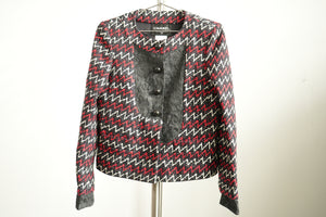 Chanel Zigzag Tweed Lace Panel Collarless Jacket Size 38