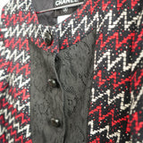 Chanel Zigzag Tweed Lace Panel Collarless Jacket Size 38