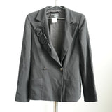 Vintage Chanel Black Wool Blend Camellia Flower Pin Blazer Jacket Size 36