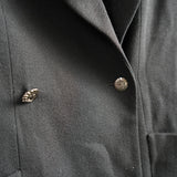 Vintage Chanel Black Wool Blend Camellia Flower Pin Blazer Jacket Size 36