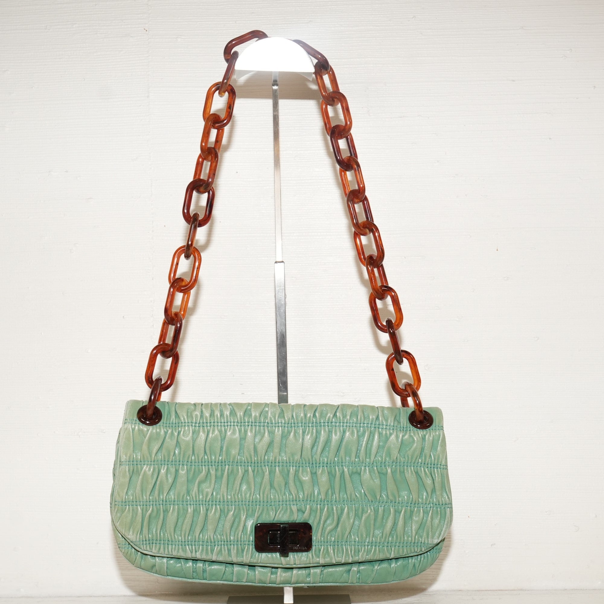 SF EXCLUSIVES: Prada Opaline Nappa Gaufre Leather Flap Shoulder Bag