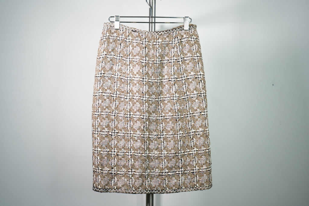 Vintage Chanel Fantasy Tweed A-Line Skirt Beige Cream Size 38
