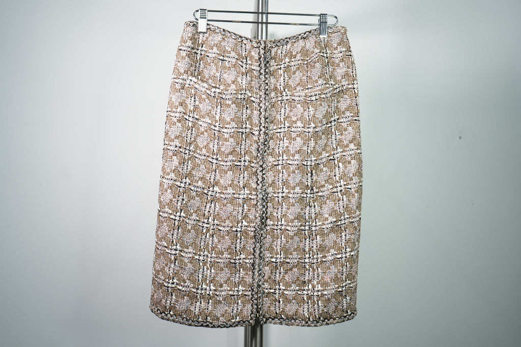 Vintage Chanel Fantasy Tweed A-Line Skirt Beige Cream Size 38