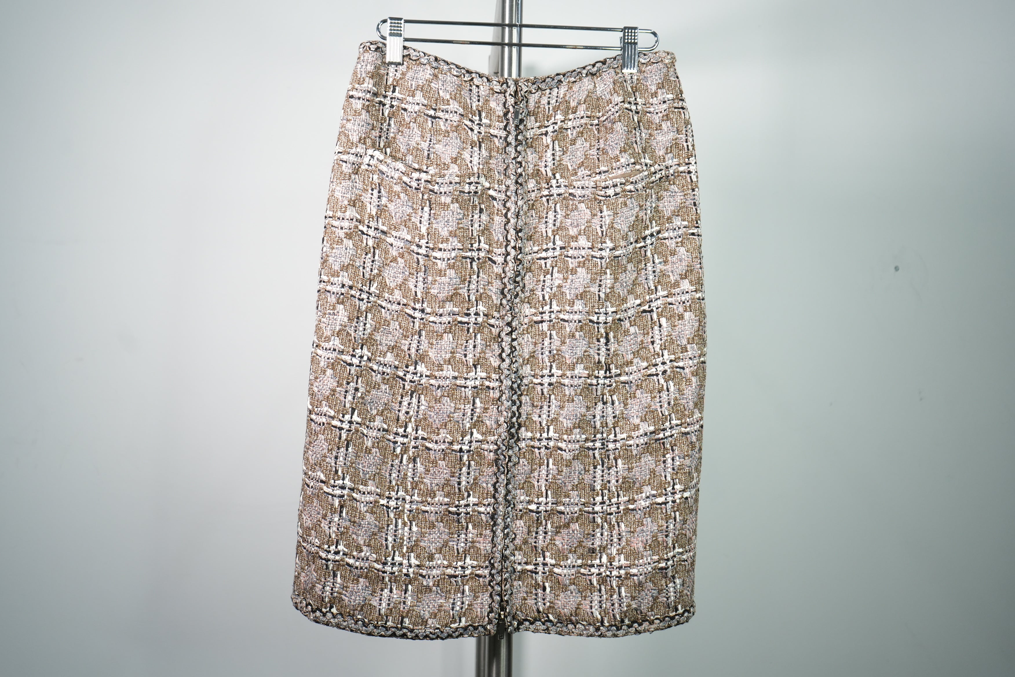 Vintage Chanel Fantasy Tweed A-Line Skirt Beige Cream Size 38