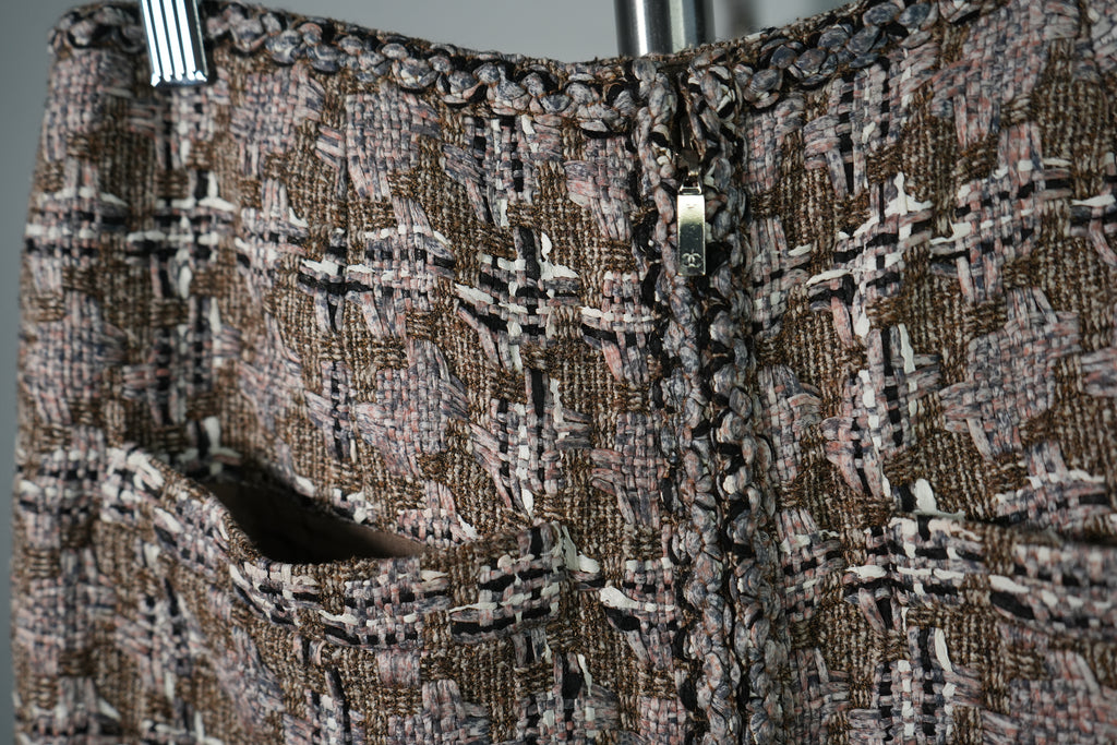 Vintage Chanel Fantasy Tweed A-Line Skirt Beige Cream Size 38