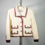 Chanel Wool Blend Bouclé Tweed Jacket Off-White Size 38 Full Set