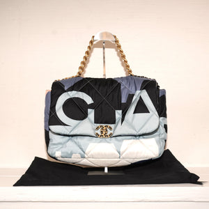 SF EXCLUSIVE: Chanel Maxi 19 Blue Black Silk Flap Bag W/ Dustbag
