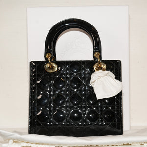 SF EXCLUSIVE: Christian Dior Medium Lady Black Patent Dior Bag