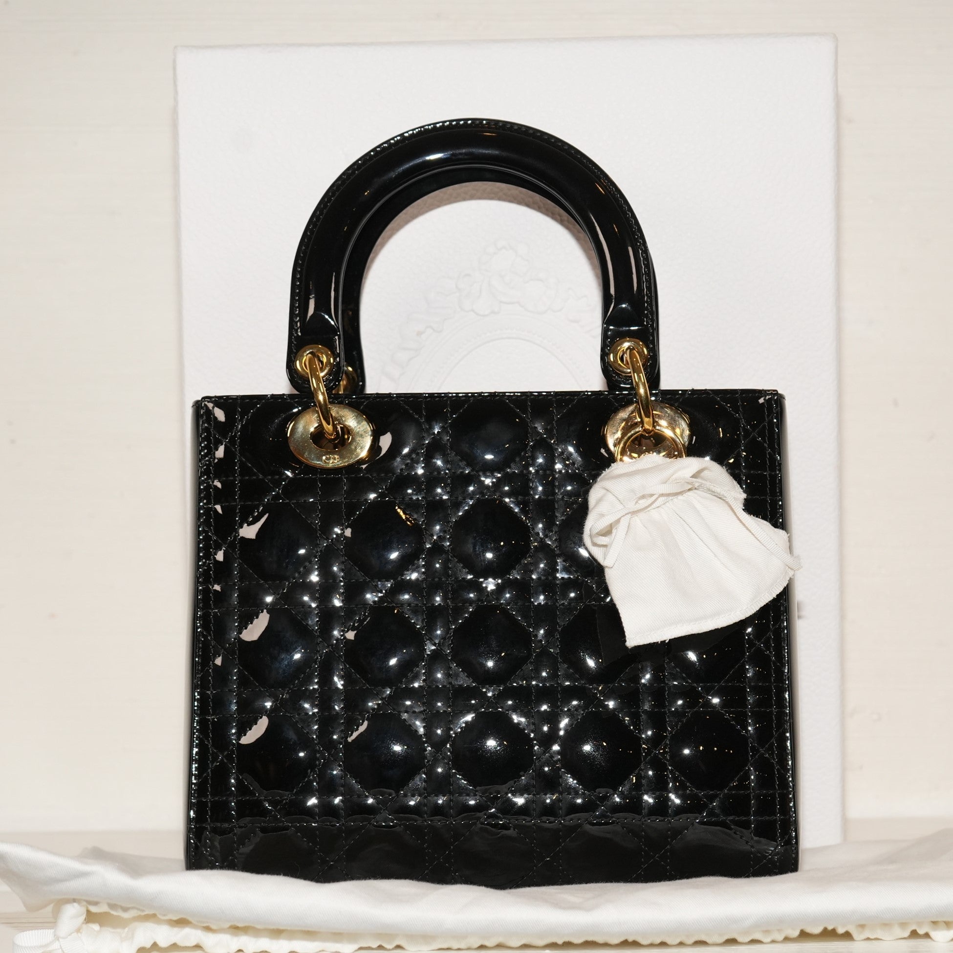 SF EXCLUSIVE: Christian Dior Medium Lady Black Patent Dior Bag