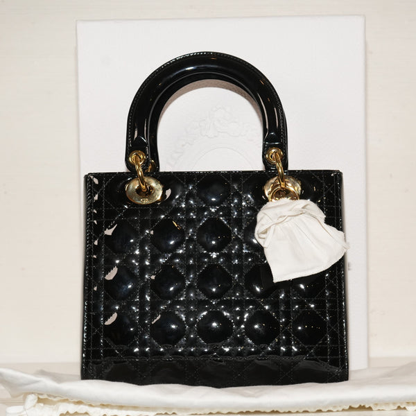 SF EXCLUSIVE: Christian Dior Medium Lady Black Patent Dior Bag