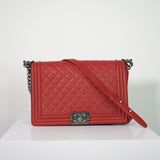 Chanel Boy Quilted Caviar Leather Flap Bag Red
