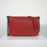 Chanel Boy Quilted Caviar Leather Flap Bag Red