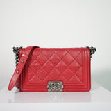 Chanel Boy Caviar Leather Quilted Flap Shoulder Bag Red