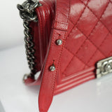 Chanel Boy Caviar Leather Quilted Flap Shoulder Bag Red
