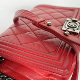 Chanel Boy Caviar Leather Quilted Flap Shoulder Bag Red