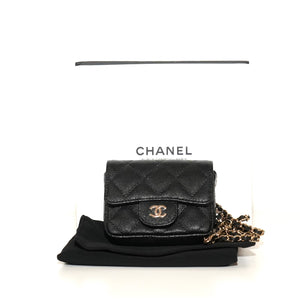 SF EXCLUSIVE: Chanel Mini Chain Wallet Belt Bag Black Quilted Caviar Leather Silver-Tone CC Hardware