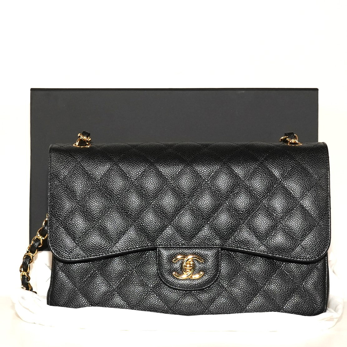 SF EXCLUSIVE: Chanel Classic Double Flap Medium Caviar Leather Shoulder Bag – Full Set (Box & Dust Bag)