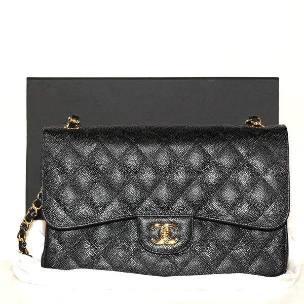SF EXCLUSIVE: Chanel Classic Double Flap Medium Caviar Leather Shoulder Bag – Full Set (Box & Dust Bag)