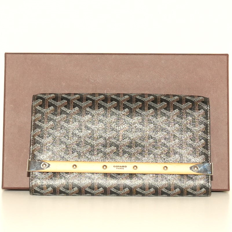 SF EXCLUSIVE: Goyard Monte Carlo Bois Clutch Black Goyardine Canvas Wood Trim