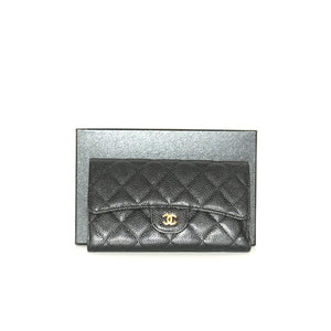 SF EXCLUSIVE: Chanel Classic Flap Long Wallet Black Quilted Caviar Leather Gold-Tone Hardware