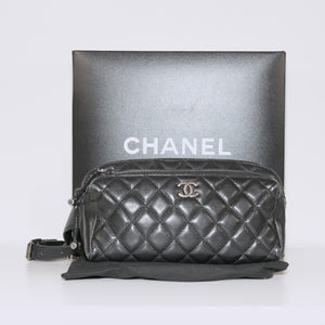 SF EXCLUSIVE: Chanel Quilted Leather Double Zip Belt Bag Black Silver-Tone CC Hardware