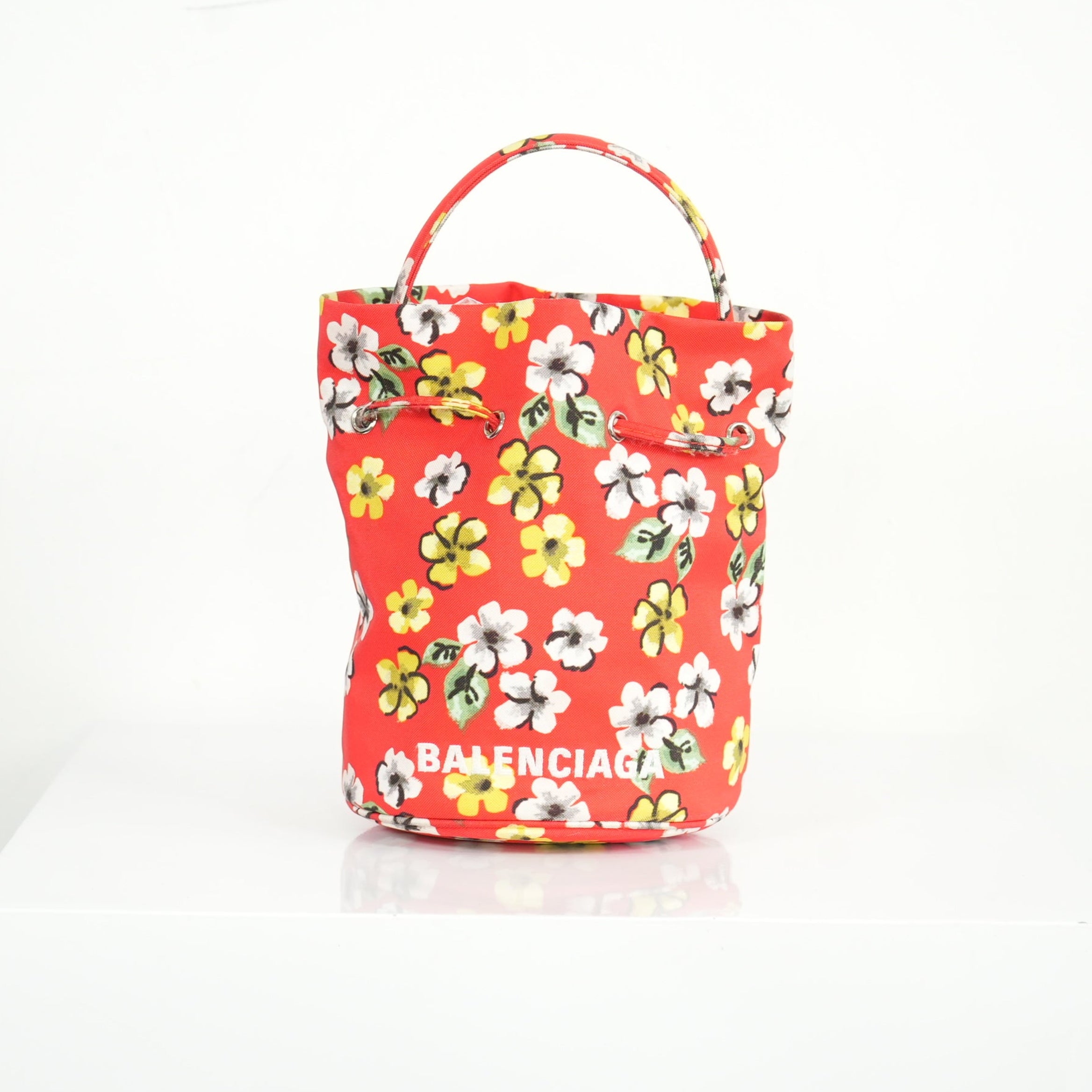 Balenciaga XS Wheel Floral Print Nylon Bucket Bag