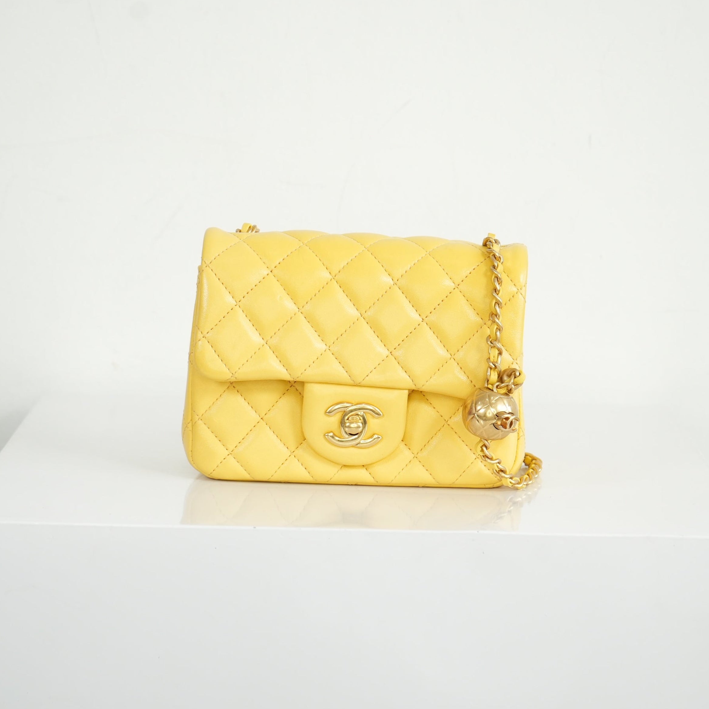 Chanel Yellow Quilted Lambskin Classic Flap Bag