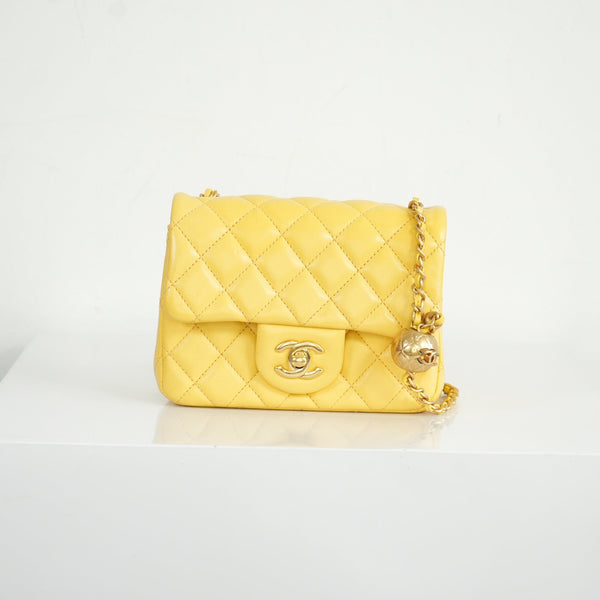 Chanel Yellow Quilted Lambskin Classic Flap Bag