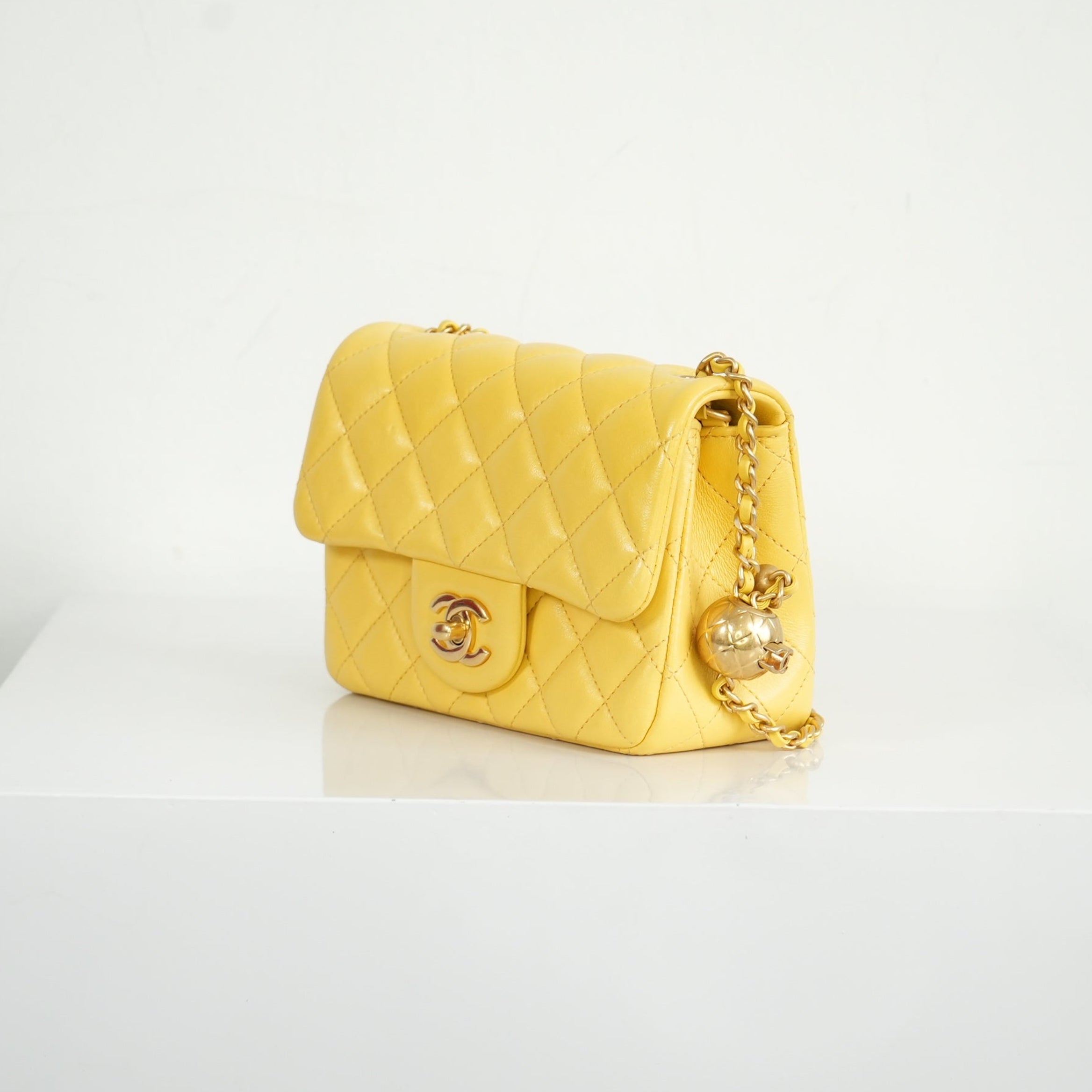 Chanel Yellow Quilted Lambskin Classic Flap Bag