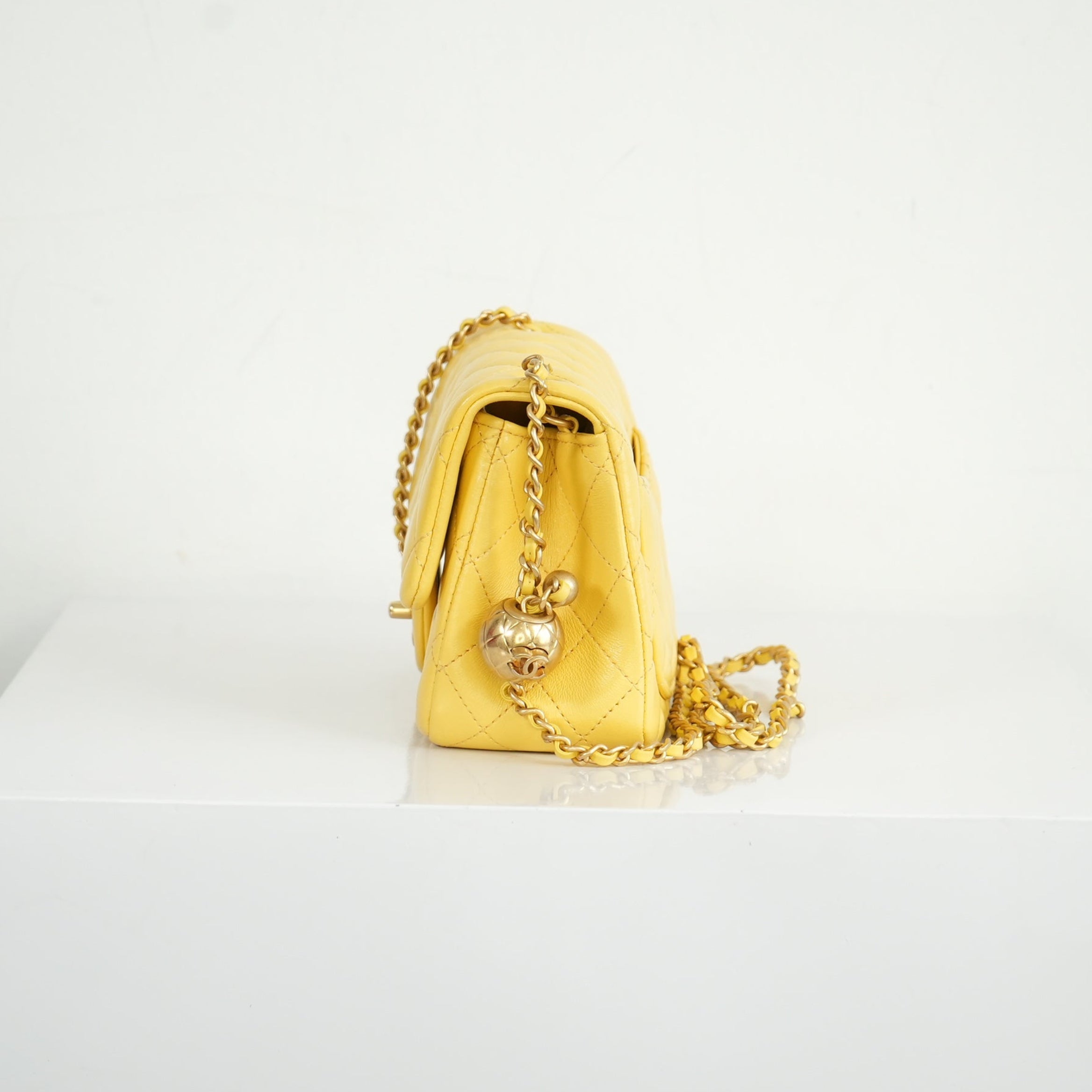 Chanel Yellow Quilted Lambskin Classic Flap Bag