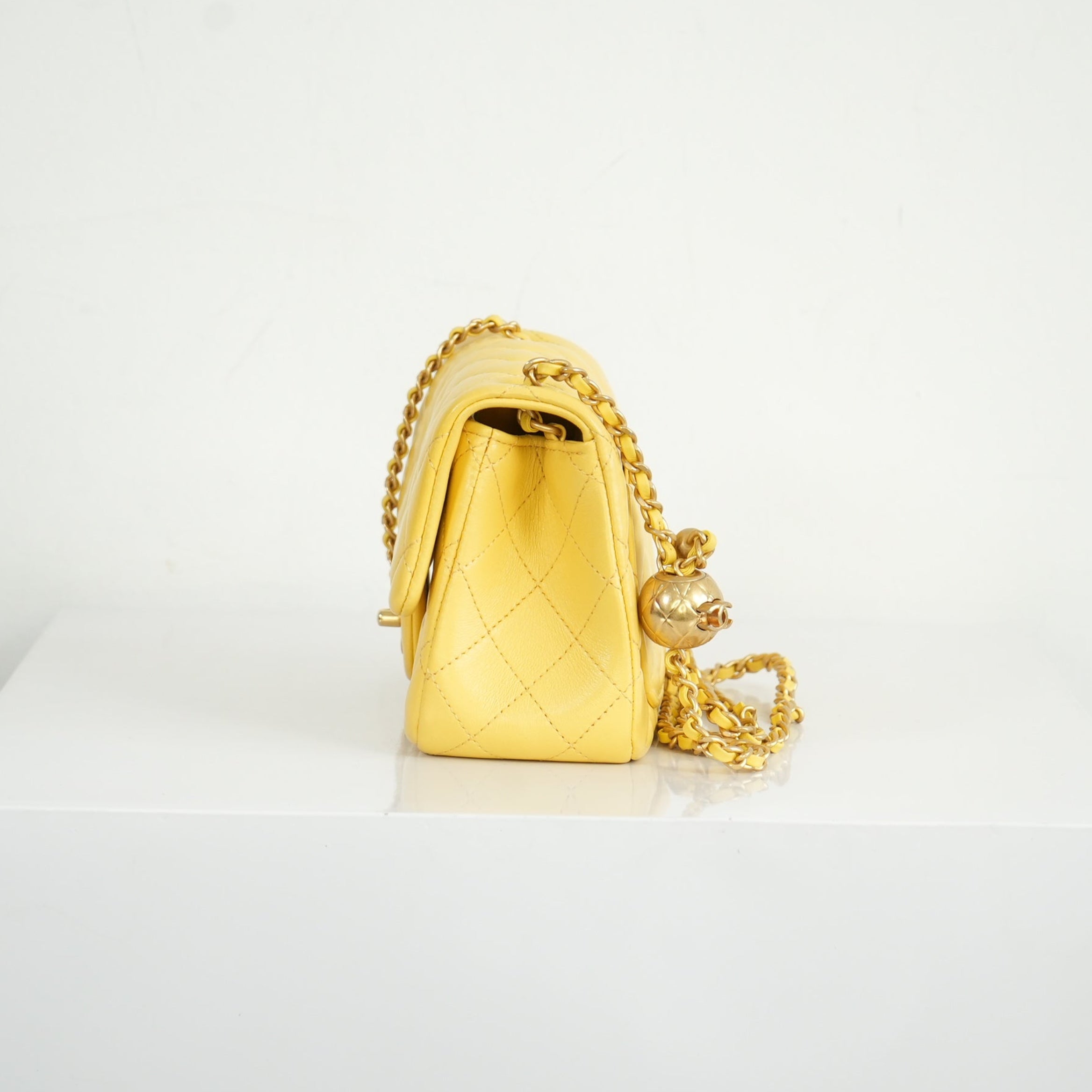 Chanel Yellow Quilted Lambskin Classic Flap Bag