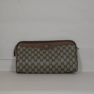 SF EXCLUSIVE: Gucci GG Supreme Monogram Canvas Clutch Tan Leather Trim