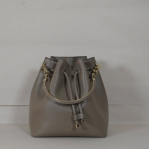 SF EXCLUSIVE: Jimmy Choo Bonbon Taupe Leather Bucket Bag