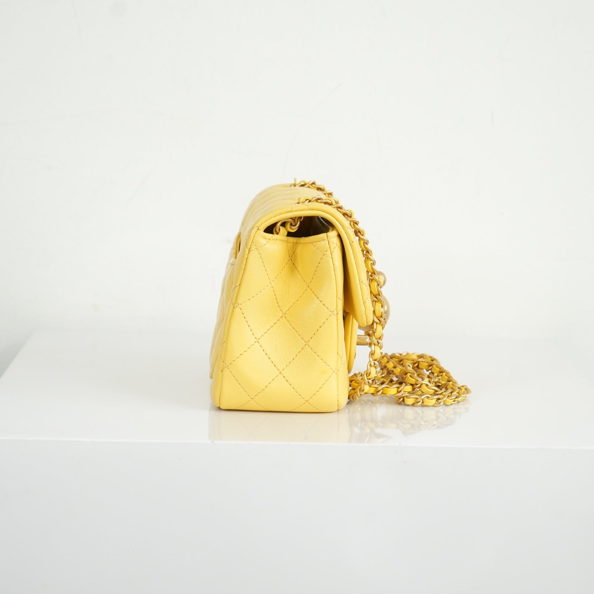 Chanel Yellow Quilted Lambskin Classic Flap Bag
