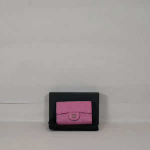 SF EXCLUSIVE Chanel Pink Caviar Quilted Flap Card Holder Full Set