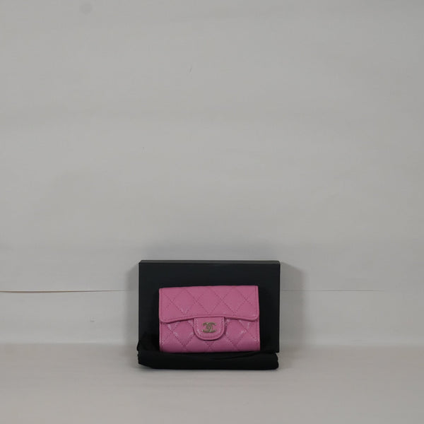 SF EXCLUSIVE Chanel Pink Caviar Quilted Flap Card Holder Full Set