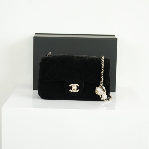 Chanel Black Velvet Pearl Crush Mini Flap Bag