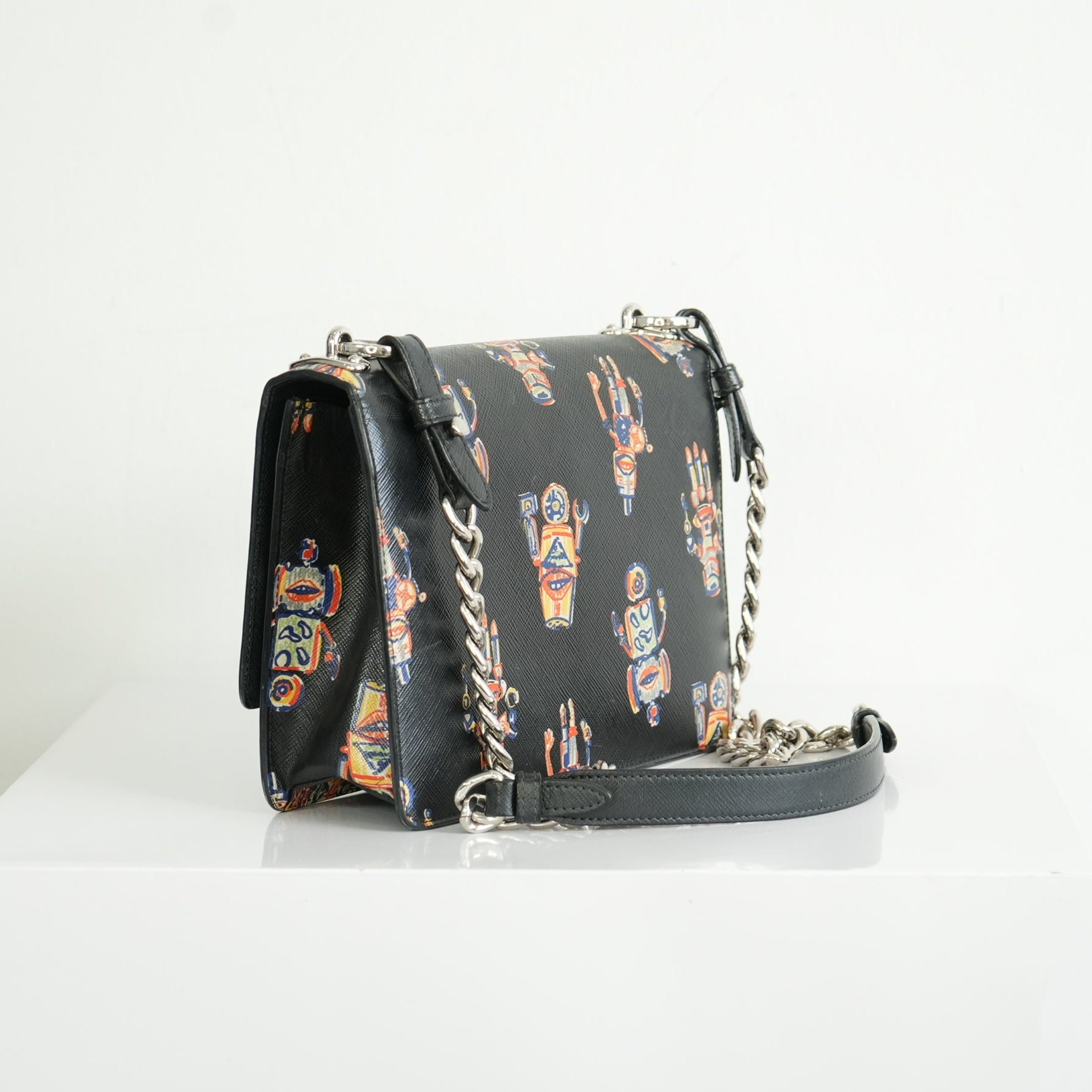 Prada Saffiano Lux Leather Robot Shoulder Bag
