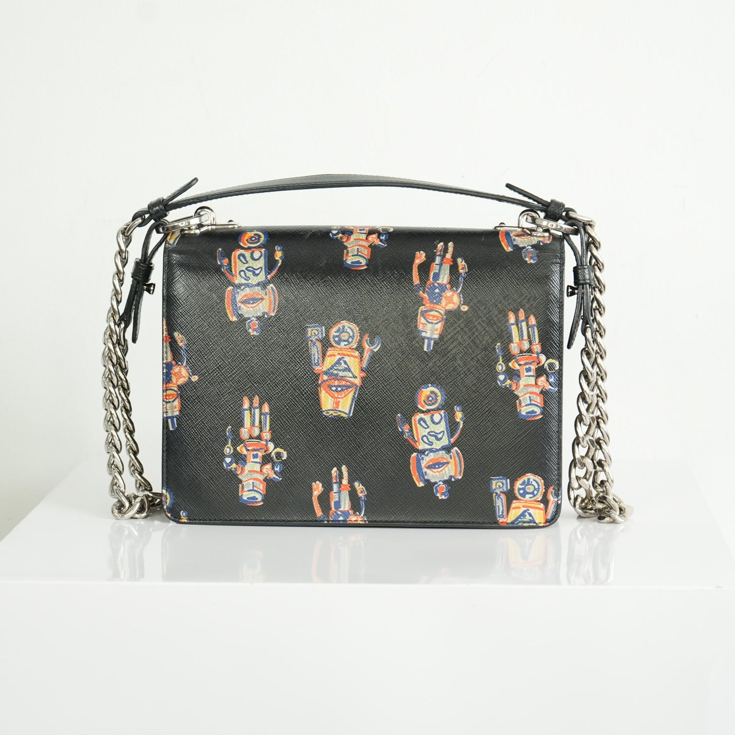 Prada Saffiano Lux Leather Robot Shoulder Bag