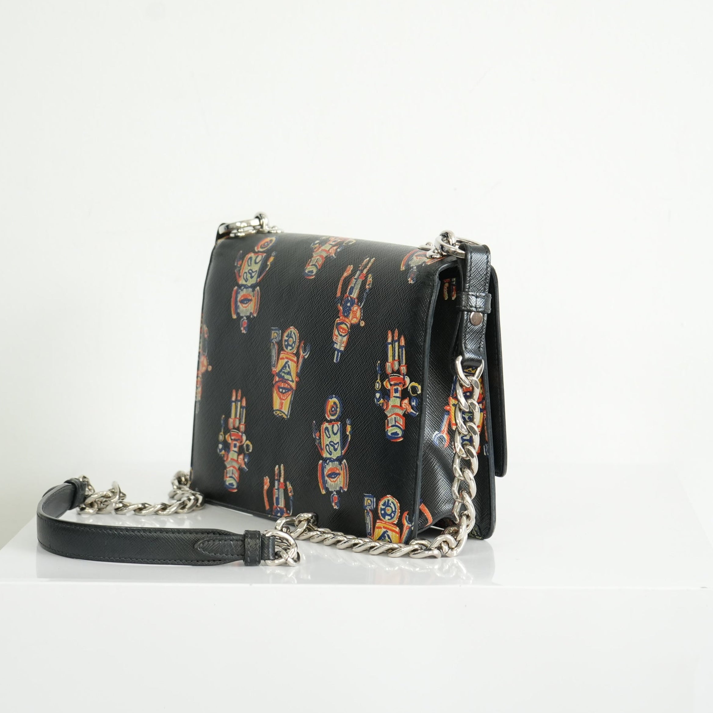 Prada Saffiano Lux Leather Robot Shoulder Bag