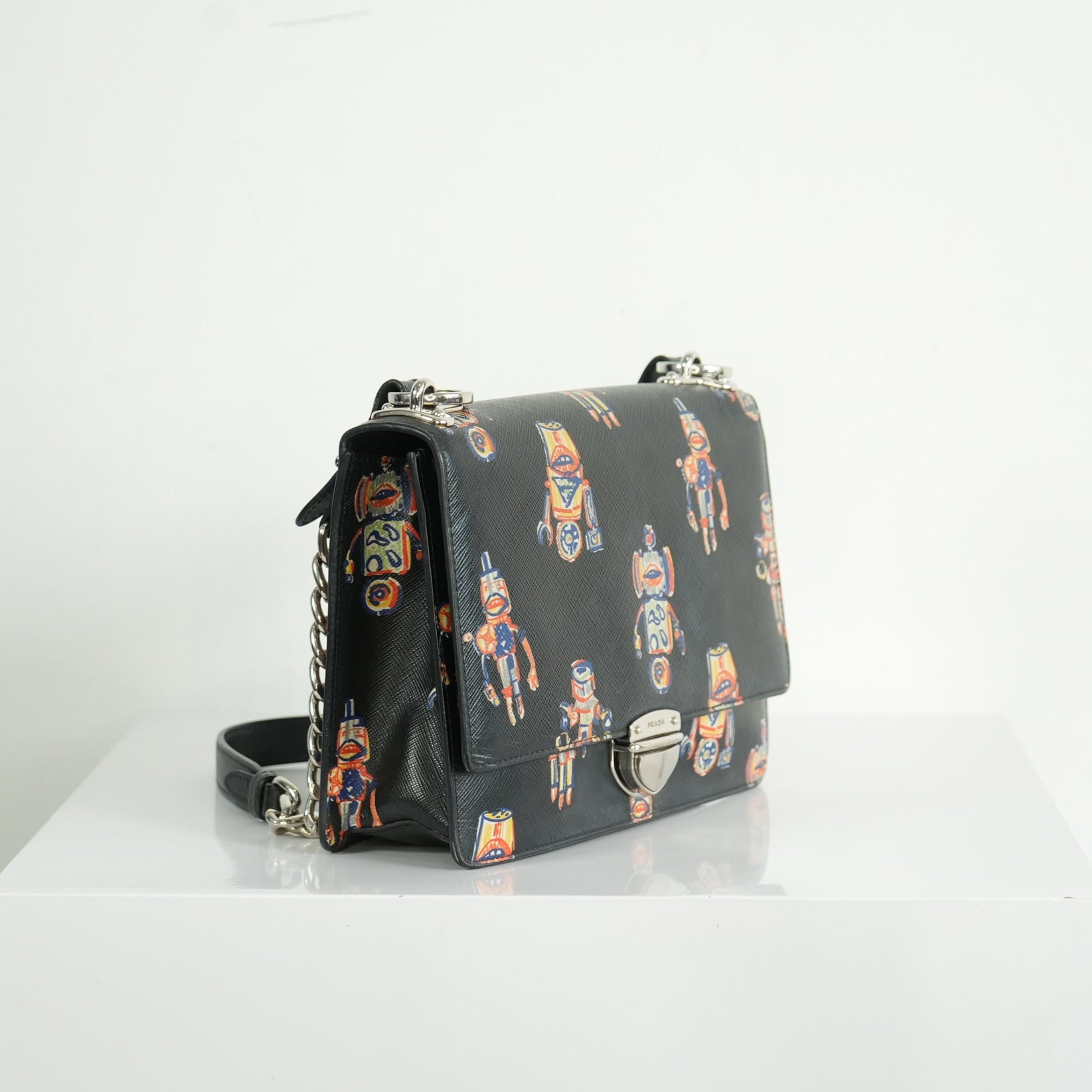 Prada Saffiano Lux Leather Robot Shoulder Bag