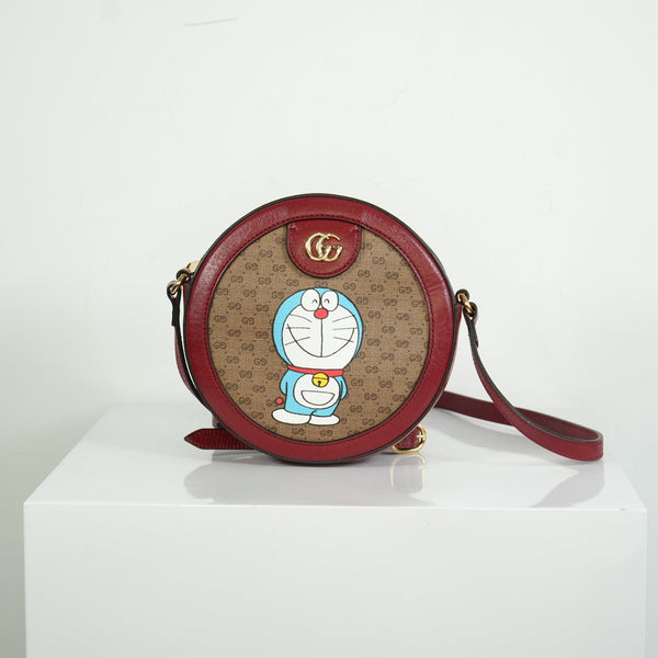 Gucci x Doraemon Mini GG Supreme Round Shoulder Bag