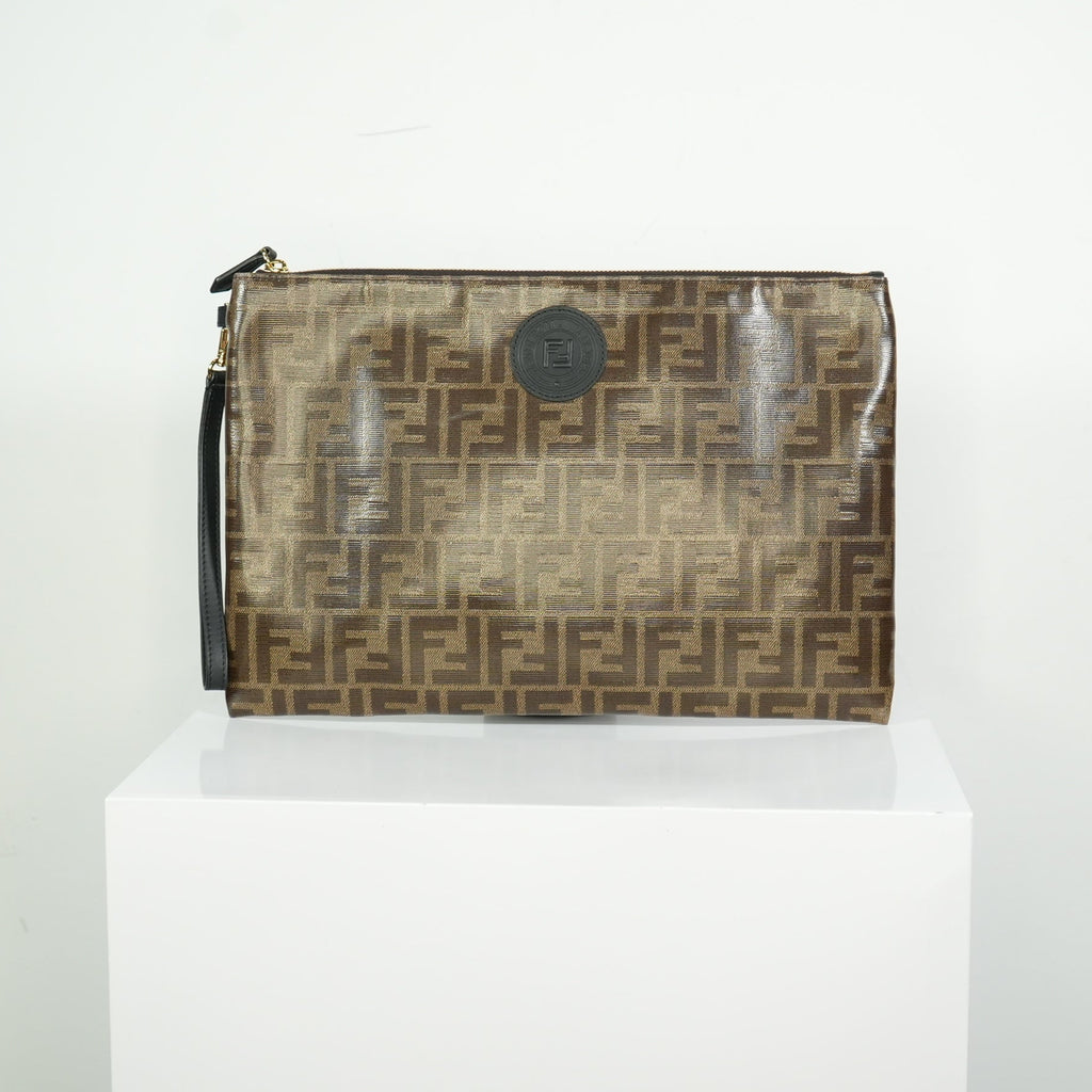 Fendi Zucca Brown Canvas Flat Pouch