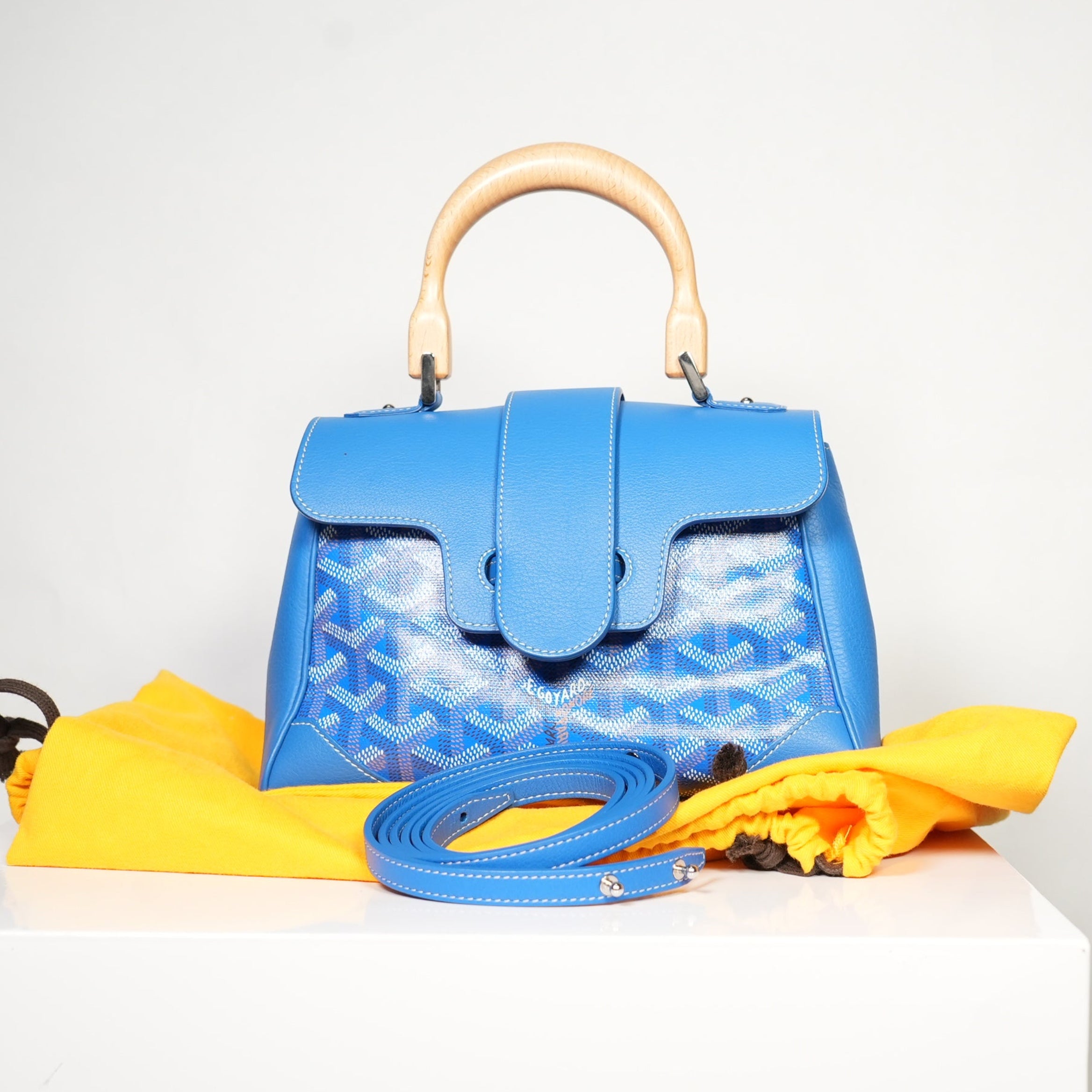 Goyard Saigon Mini Blue Top Handle with dust bag