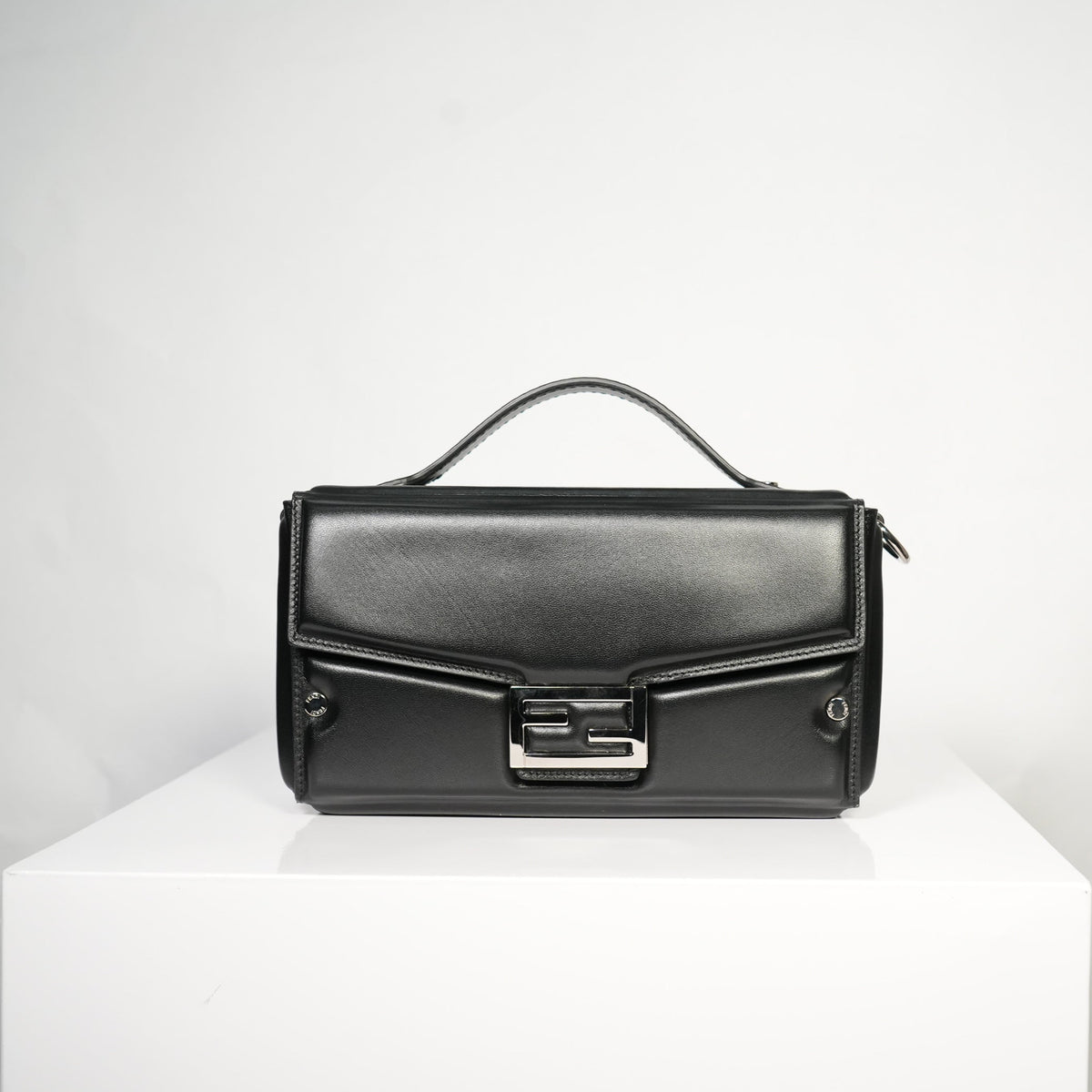 Fendi Black Soft Trunk Baguette Bag W/ Dust Bag