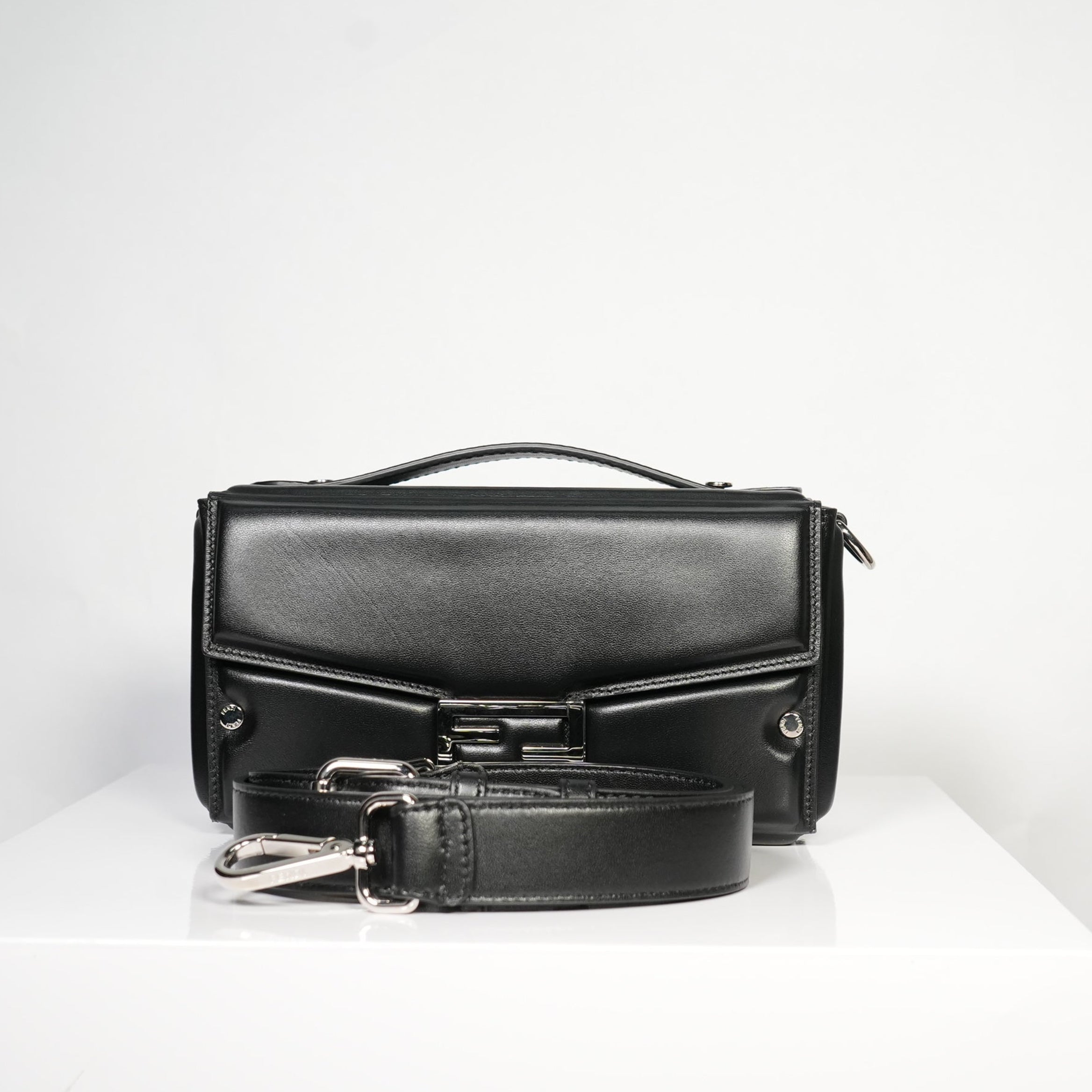 Fendi Black Soft Trunk Baguette Bag W/ Dust Bag