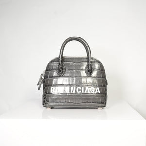 Balenciaga Logo Ville Crocodile Embossed Leather XXS Top Handle Bag