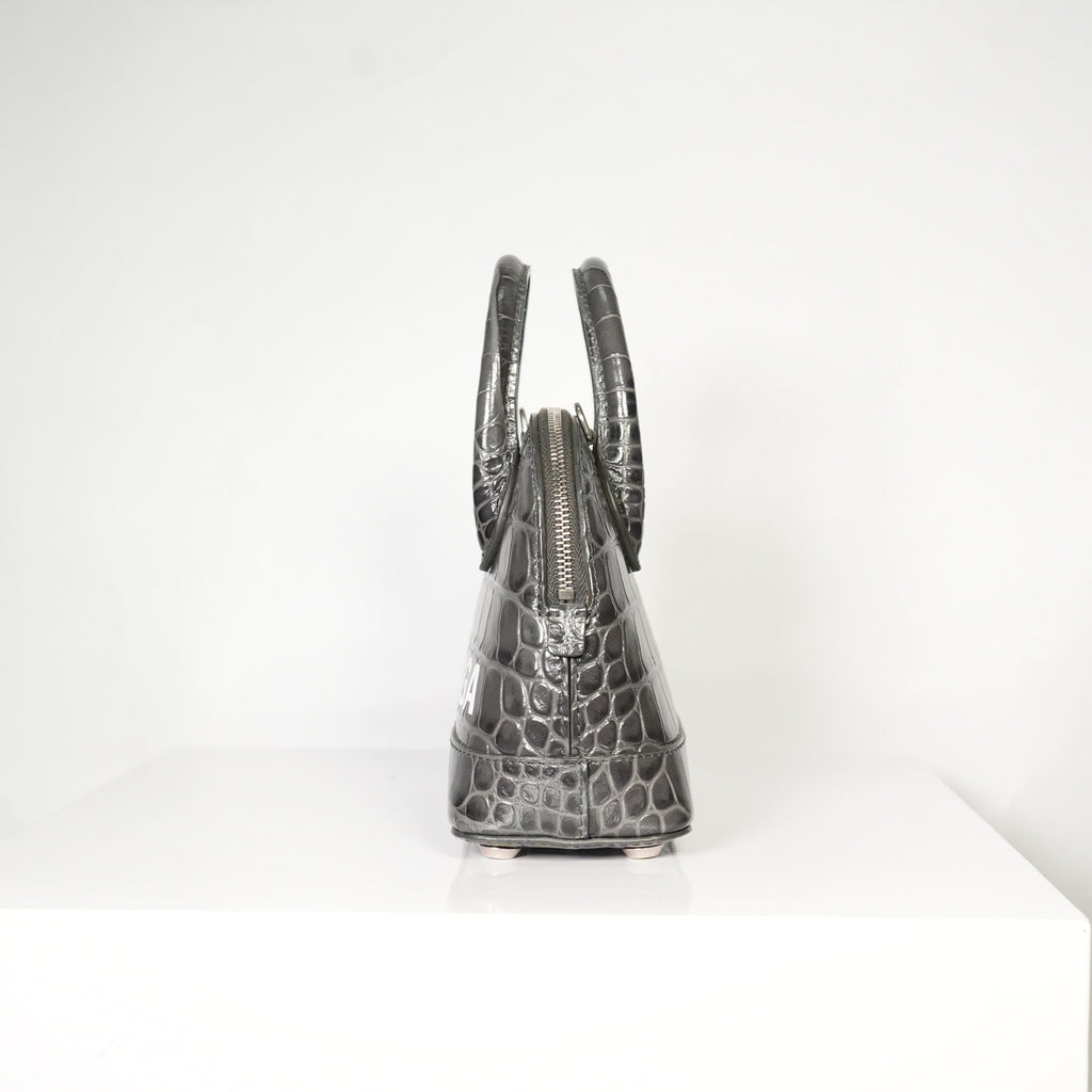 Balenciaga Logo Ville Crocodile Embossed Leather XXS Top Handle Bag