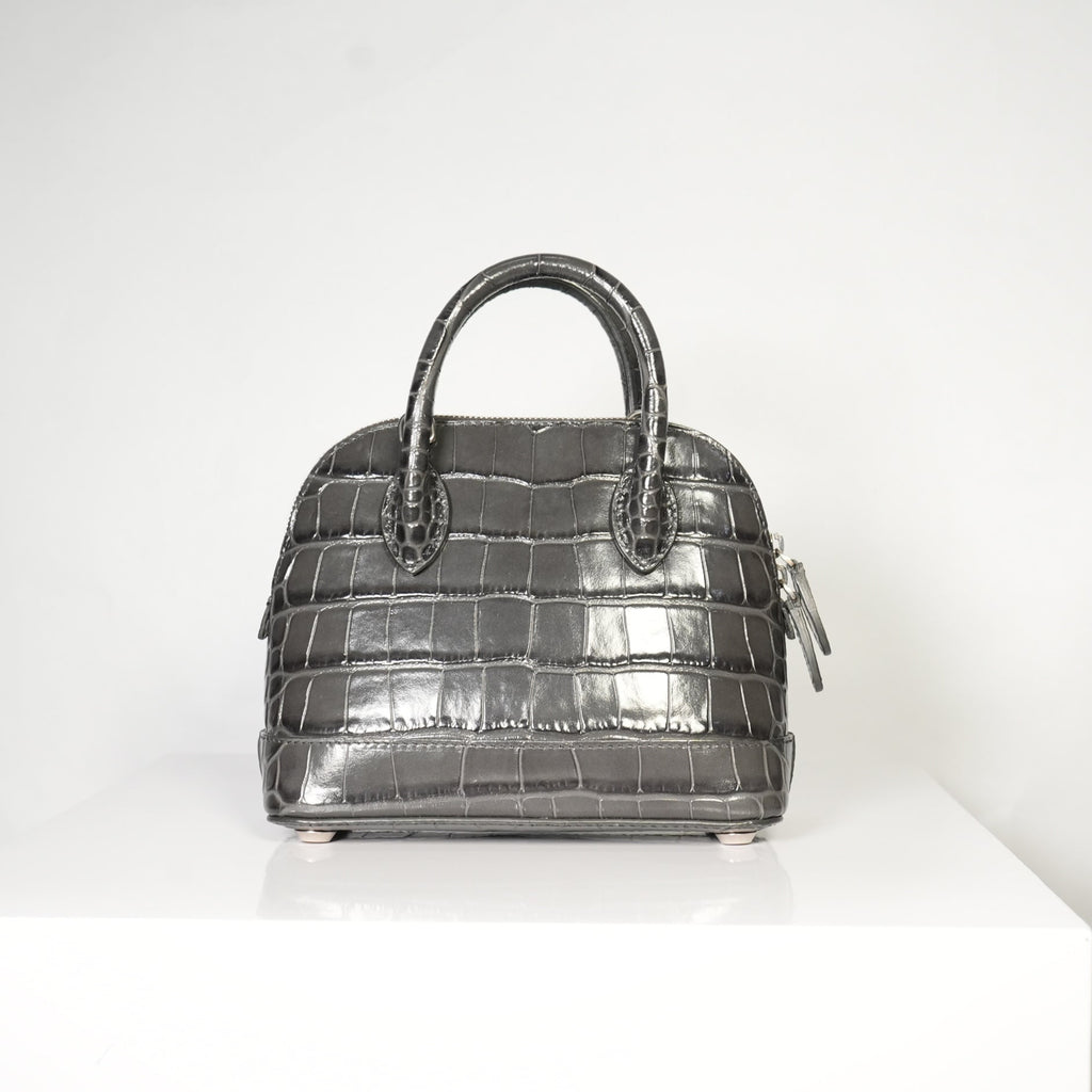 Balenciaga Logo Ville Crocodile Embossed Leather XXS Top Handle Bag